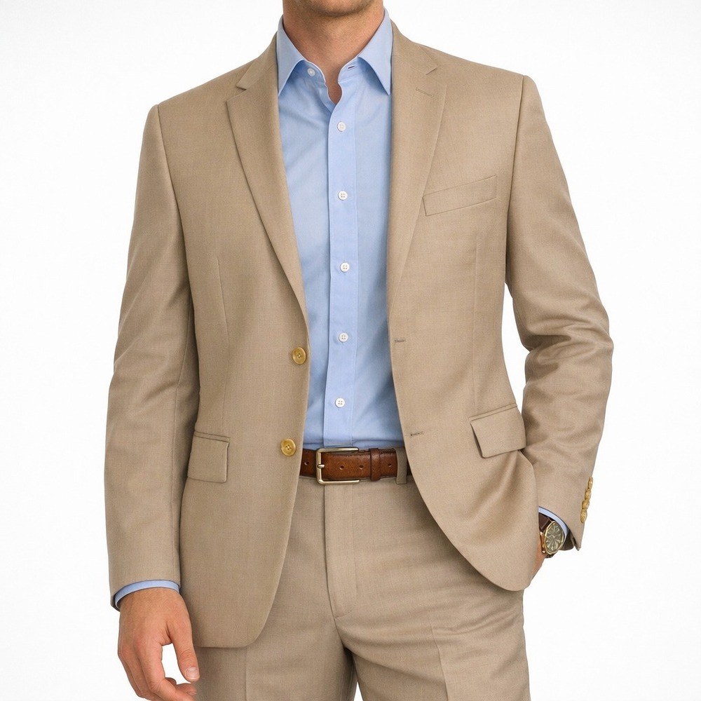 Ralph Lauren Wool Blazer Mens 40S Tan Beige 2 Button Double Vented Spring Summer